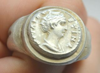 Rome Roman Empire Antique Heavy Huge Silver Ring Mounted With Old Coin Denarius