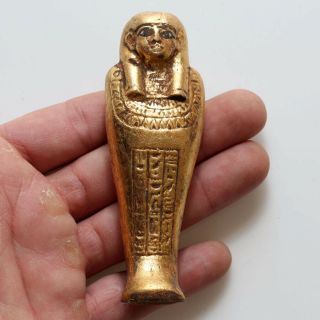 Circa 300 Bc Intact Egyptian Gold Plated Shabti Statue