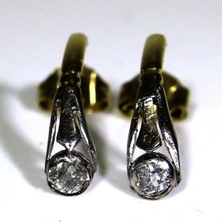 Victorian Old Cut Diamond Solitaire Platinum 18ct Yellow Gold Stud Drop Earrings