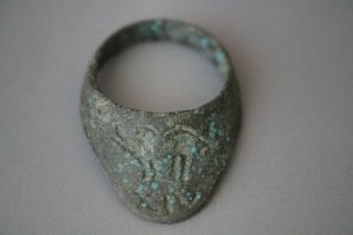 Unique Roman Bronze Archer`s Ring Wiid Boar 1st - 4th Century Ad