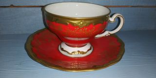 Vintage Weimar Burgundy Red 2 Pc.  Tea Cup Saucer Porcelain German
