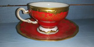Vintage Weimar Burgundy Red 2 pc.  Tea Cup Saucer Porcelain German 2