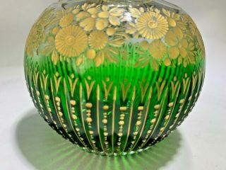 Antique Moser Czech Bohemian Cut Crystal Gold Gilt Green Glass Perfume Bottle 3