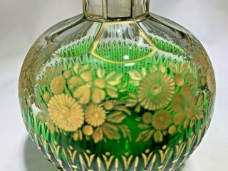 Antique Moser Czech Bohemian Cut Crystal Gold Gilt Green Glass Perfume Bottle 4