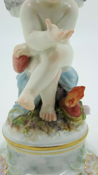 Antique Meissen Porcelain Figure Cupid Philosopher Schwabe M103 Holding Heart 12