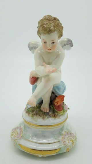 Antique Meissen Porcelain Figure Cupid Philosopher Schwabe M103 Holding Heart