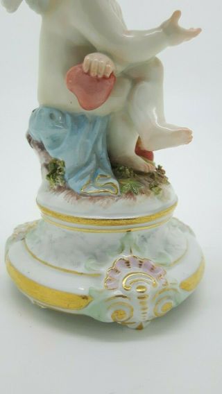 Antique Meissen Porcelain Figure Cupid Philosopher Schwabe M103 Holding Heart 7