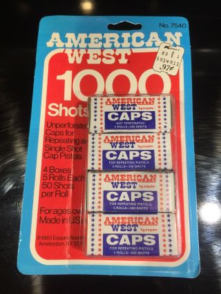 Nos American West Repeating Paper Caps: 4 Boxes 250 Shots Roll Collectible 1983