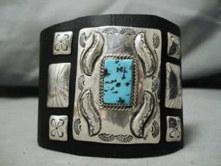 Astonishing Vintage Navajo Repoussed Turquoise Sterling Silver Ketoh Bracelet