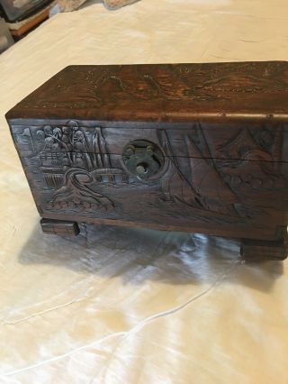 Vintage Antique Hand Carved Wooden Box