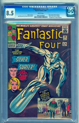 FANTASTIC FOUR 50 CGC 8.  5 RARE WHITE PAGES 1ST WINGFOOT SEE SILVER SURFER 1 2
