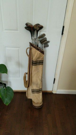 Antique Vintage Golf Set Clubs Pipe Bag Make Me An Offer 8