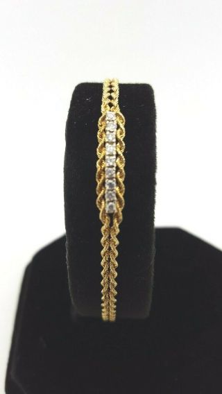 Vintage 14k Yellow Gold Twisted Rope Bracelet With Diamonds
