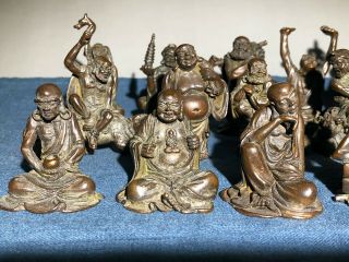 Old Antique Pure Solid Copper Handwork Chinese 18 Arhats Collectible Set Statue