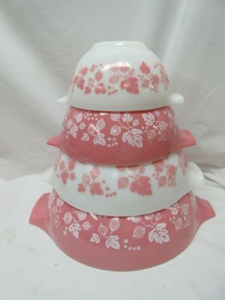 Vintage 4 Pc Pyrex Pink Gooseberry Cinderella Mixing / Nesting Bowl Set