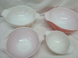 Vintage 4 pc PYREX PINK GOOSEBERRY CINDERELLA MIXING / NESTING BOWL SET 3