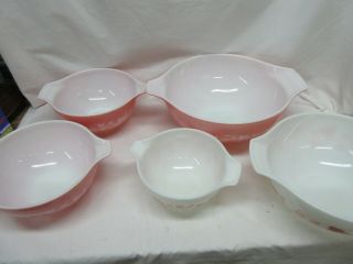 Vintage 4 pc PYREX PINK GOOSEBERRY CINDERELLA MIXING / NESTING BOWL SET 4