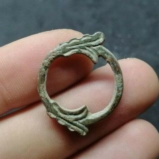 Medieval Viking Bronze Amulet Pendant Ring With 2 Dragon Heads - Rare - 800 Ad