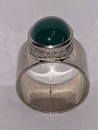 Antique 18k White Gold 3.  0 Ct Green Emerald 0.  25 Tcw Vs1/g Diamond Cocktail Ring