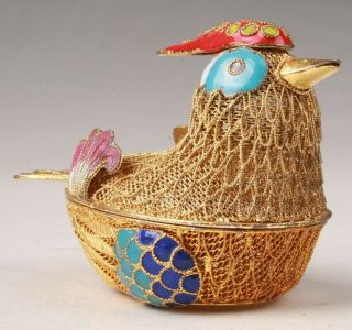 Precious Chinese Unique Cloisonne Handmade Bird Statue Box Gift