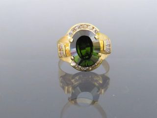 Vintage 18k Solid Yellow Gold Oval Peridot & White Topaz Ring Size 7.  25