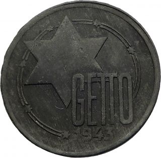 1943 Poland Under Germany Wwii Lodz Ghetto Jewish 10 Mark Token Coin Rare I71197