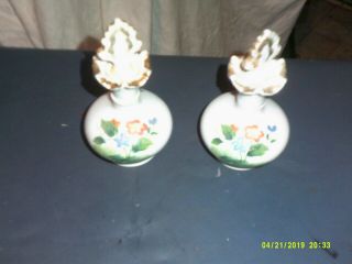 2 Fancy Vintage Porcelain Perfume Bottle Fan Type Stoppers