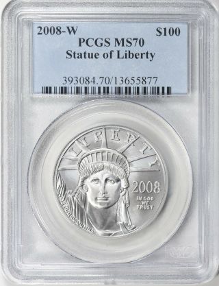 2008 - W Platinum Eagle Pcgs Ms70 $100 Burnished St.  Of Liberty 1 Oz Rare Coin