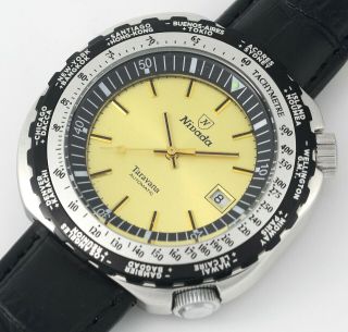Rare Vintage Nivada Taravana Dual Time Zone Gmt Automatic Date Mens Wrist Watch
