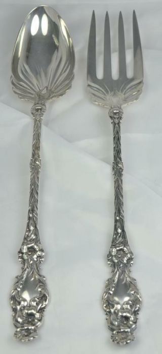 Old Whiting Lily Pattern Sterling Silver Oversized Salad Set C1902 No Mono 11.  5 "