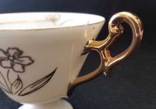 Vintage Footed Raised Gold Design Tea Cup & Saucer Ornate Gold Handle 4