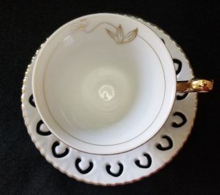 Vintage Footed Raised Gold Design Tea Cup & Saucer Ornate Gold Handle 5