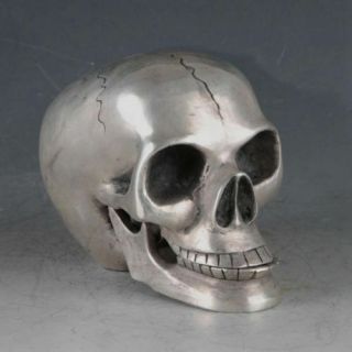 Old Exquisite Hand Carved Tibetan Silver Skull Statues