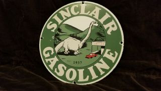 VINTAGE SINCLAIR GASOLINE PORCELAIN DINO GAS OIL SERVICE STATION PUMP PLATE SIGN 12