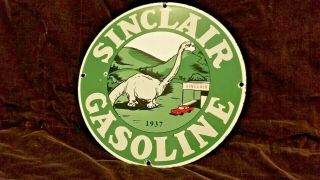 Vintage Sinclair Gasoline Porcelain Dino Gas Oil Service Station Pump Plate Sign