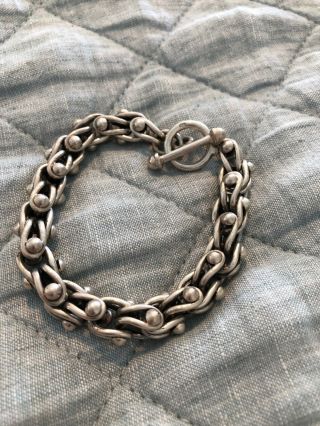 Vintage Taxco Mexico Sterling Silver Heavy Link Toggle Bracelet