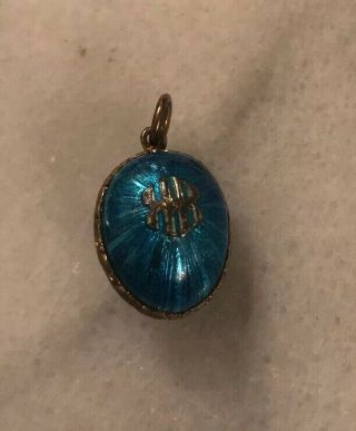 Vintage Antique Russian Blue Enamel Egg Silver? Gold Wash Charm Pendant