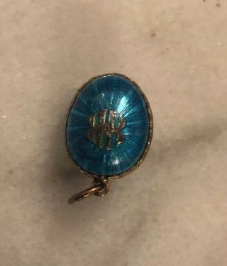 Vintage Antique Russian Blue Enamel Egg Silver? Gold Wash Charm Pendant 2