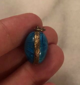 Vintage Antique Russian Blue Enamel Egg Silver? Gold Wash Charm Pendant 4