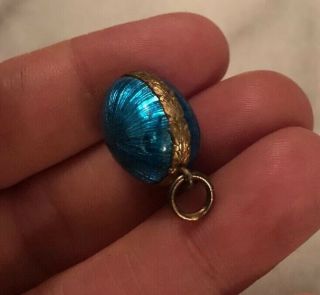 Vintage Antique Russian Blue Enamel Egg Silver? Gold Wash Charm Pendant 7