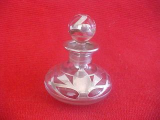 Antique Art Nouveau Sterling Silver Overlay Glass Perfume Bottle