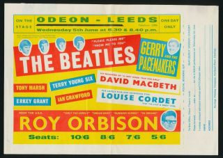Beatles Rare Historic Vintage May 1963 Beatles / Roy Orbison Concert Handbill Uk