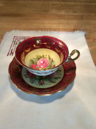 Vintage Eb Foley Bone China,  Red And Gold Teacup And Saucer Set.  England,