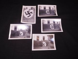 5 Wwii Photographs Of U.  S.  Soldiers Posing With Captured German Flags
