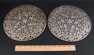 Pair Antique Early 20thc Webster Glass Sterling Silver Overlay Trivets,  Nr