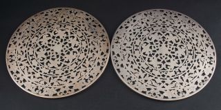 Pair Antique Early 20thC Webster Glass Sterling Silver Overlay Trivets,  NR 2