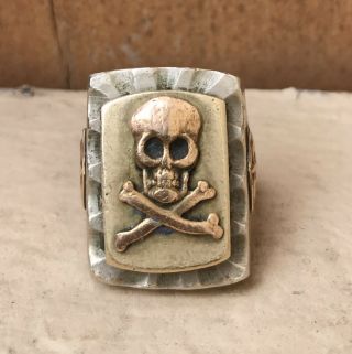 Vtg 40s 50s Mexican Biker Skull Ring 9 1/2 Mexico Souvenir Rings