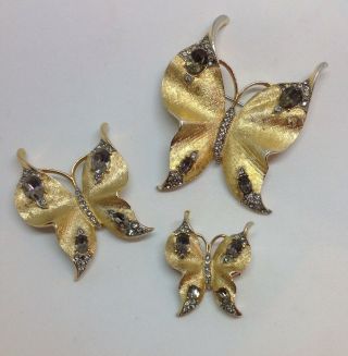 Vintage Crown Trifari Scatter Butterfly Pins - Rare Complete 3 Pin Set