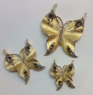 Vintage Crown Trifari Scatter Butterfly Pins - Rare Complete 3 Pin Set 2