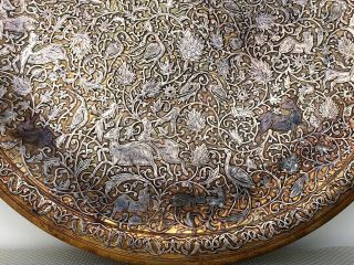 Big Islamic Silver Inlay Tray Cairoware Persian Mamluk Flowers Animals 40cm